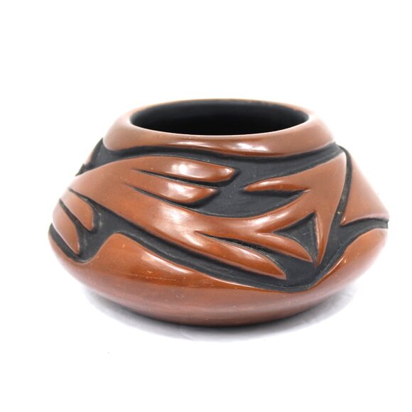 Jemez Pueblo Pottery Avanyu Water Serpent Bowl Carol Grace Loretto Artist Signed - Picture 3 of 9